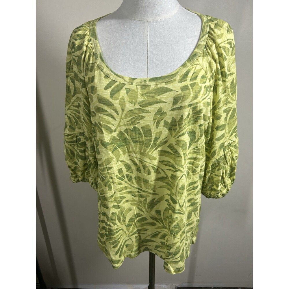 Democracy Womens Pullover XL Multicolor Floral Short Puffy Sleeves 177